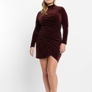 NWT Velvet Body Contour Mock Neck Ruched Mini Dress